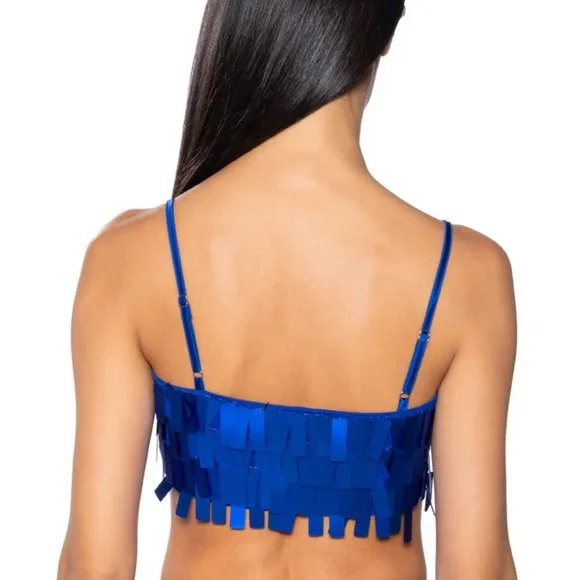 Stasia Blue Shingle Stretch Sequin Bralette Top S M L - Picture 4 of 6